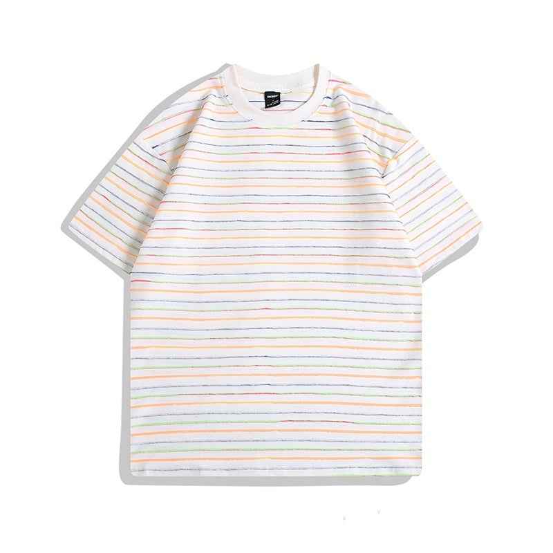 Color Striped Couple T-Shirt - Short Sleeve Round Neck Half Sleeve Tee
