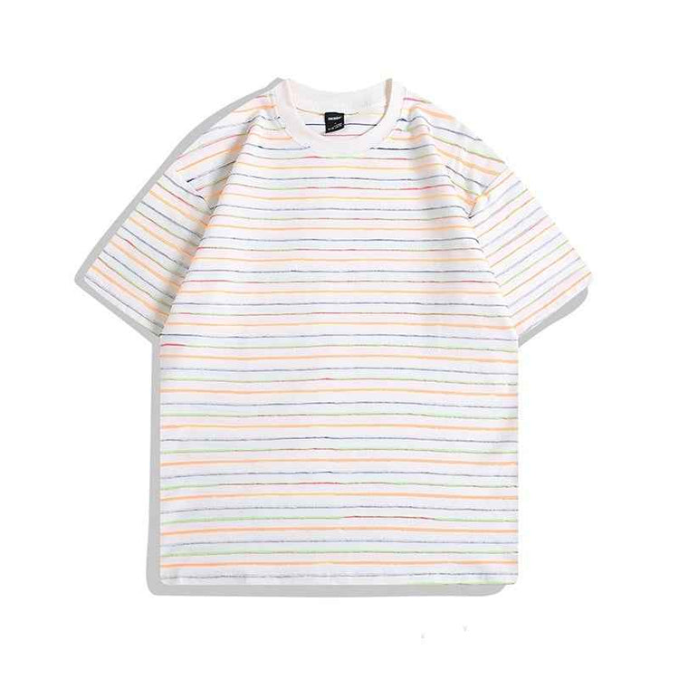 Color Striped Couple T-Shirt - Short Sleeve Round Neck Half Sleeve Tee