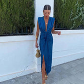 Solid Color Lace High Waist Dress for an Elegant V-neck Style - Florence Luxe