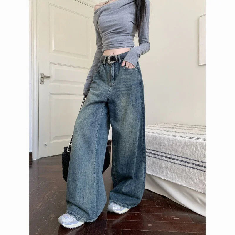 American Wide Leg Jeans - American Retro Straight Style - Florence Luxe