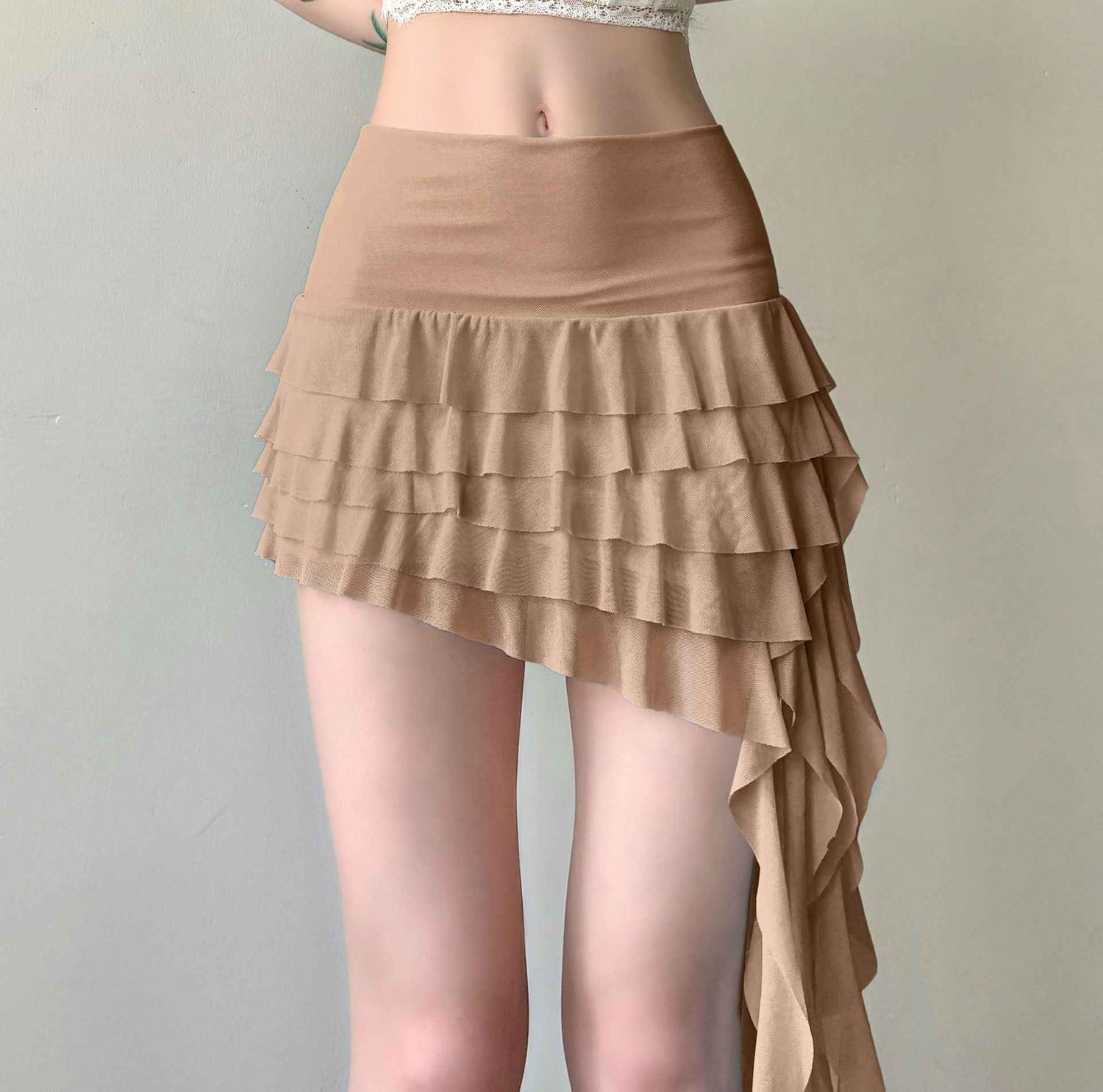 Low Waist Tulle Skirt with Ribbon and Irregular Design - Florence Luxe
