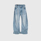 Retro Washed Jeans with Drawstring Belt - Vintage Style Trousers