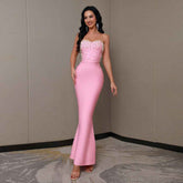 Sleeveless Beaded Long Two-Piece Dress for Women - Stylish Bandage Design