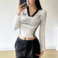 Solid Color Slim Fit Midriff-Baring Long Sleeve Top for Women - Florence Luxe