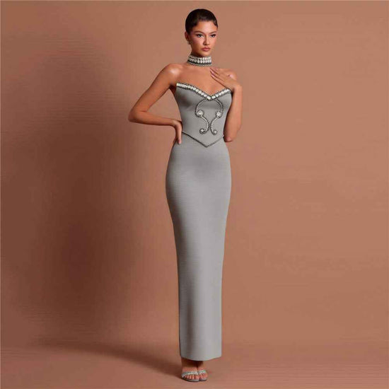New Solid Color Rhinestone Tube Top Dress – Refined Bandage One-Piece Design