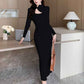 Hollow Frog Button Dress Slim Waist Hip