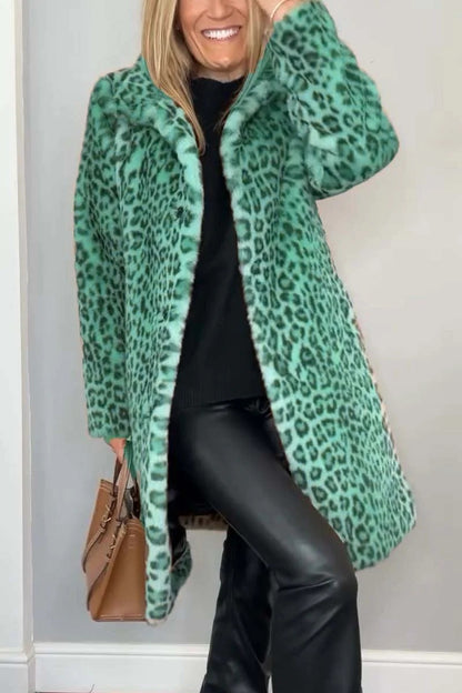 Fall Winter Leopard Print Mid-Length Coat for Cozy Style - Florence Luxe