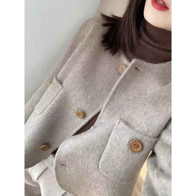 French Style Beige Double-Sided Coat for Women