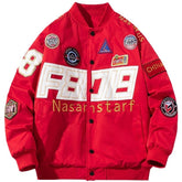 Racing Suit Motorcycle Jacket with Embroidered Baseball Design - Florence Luxe