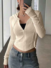 Top Slim Fit Sports Hoodie with Short Zipper Hooded Sweatshirt