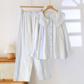 Contrast-color Doll Collar Long-sleeved Trousers Homewear Suit.