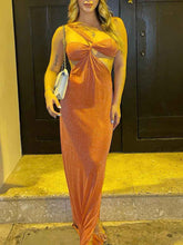 Shiny Cutout Slit Maxi Dress