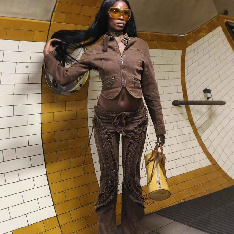 Slim Frayed Lace-up Jeans for Women - Stretch All-matching New Fit