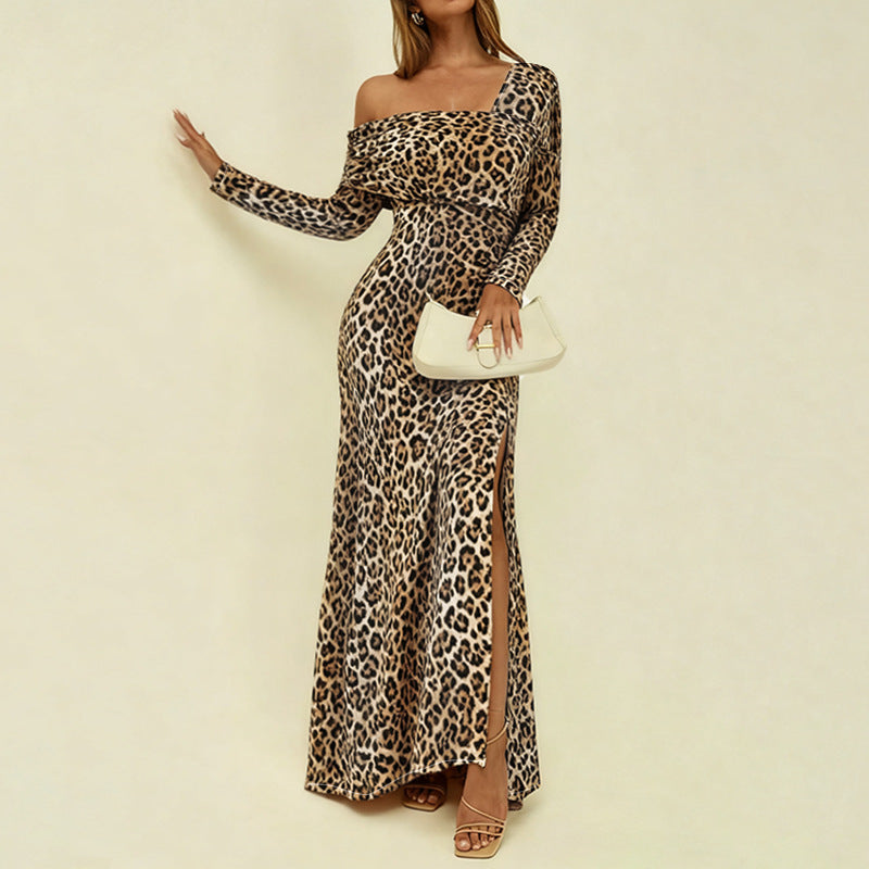 New Square Neck Leopard Print Slim-Fit Dress for Elegant Style - Florence Luxe