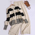 Korean Style Striped Cardigan Pants Suit - Youthful V-neck Knitted Two-Piece Fashion Set