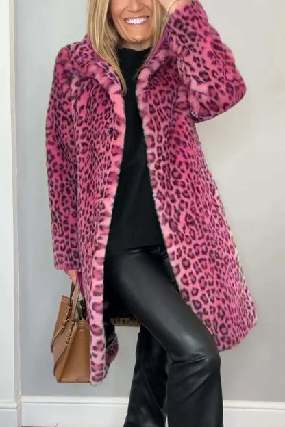 Fall Winter Leopard Print Mid-Length Coat for Cozy Style - Florence Luxe