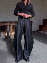 Chic Black Wide-Leg Pants with High-Waisted Belt - Oversized Style