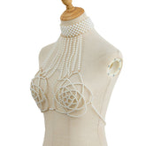 New Fashion Pearl Rose Pattern Chest Necklace.