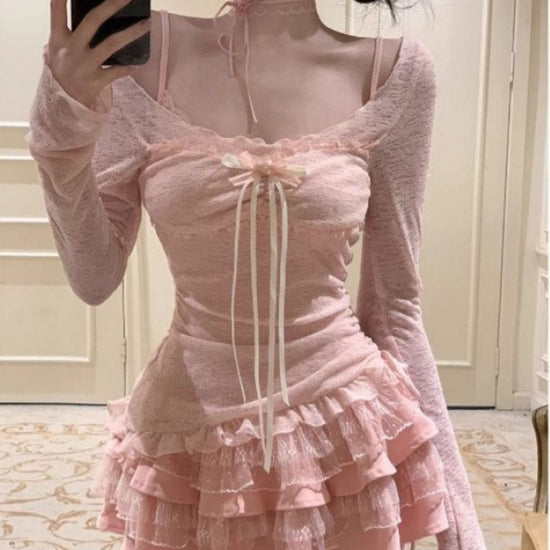 Summer Sweet Hot Girl Pure Desire Smock Top Strap Dress Two-piece Suit.