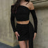 New Oblique Shoulder Long-sleeved Outfit with Slim-fit Pleated Ribbon Hip-wrapped Skirt - Florence Luxe