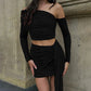 New Oblique Shoulder Long-sleeved Outfit with Slim-fit Pleated Ribbon Hip-wrapped Skirt - Florence Luxe