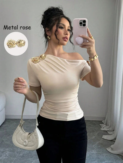 Casual Solid Color Hoodie Shorts Suit for Women with Irregular Hem Slimming T-shirt - Florence Luxe