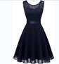 European And American Hollow Waist Solid Color Dress - Sleeveless Lace Hepburn Style