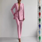 Casual Suits Fashion Long Sleeve Single-breasted Jacket Top And Slim Fit Trousers Women&