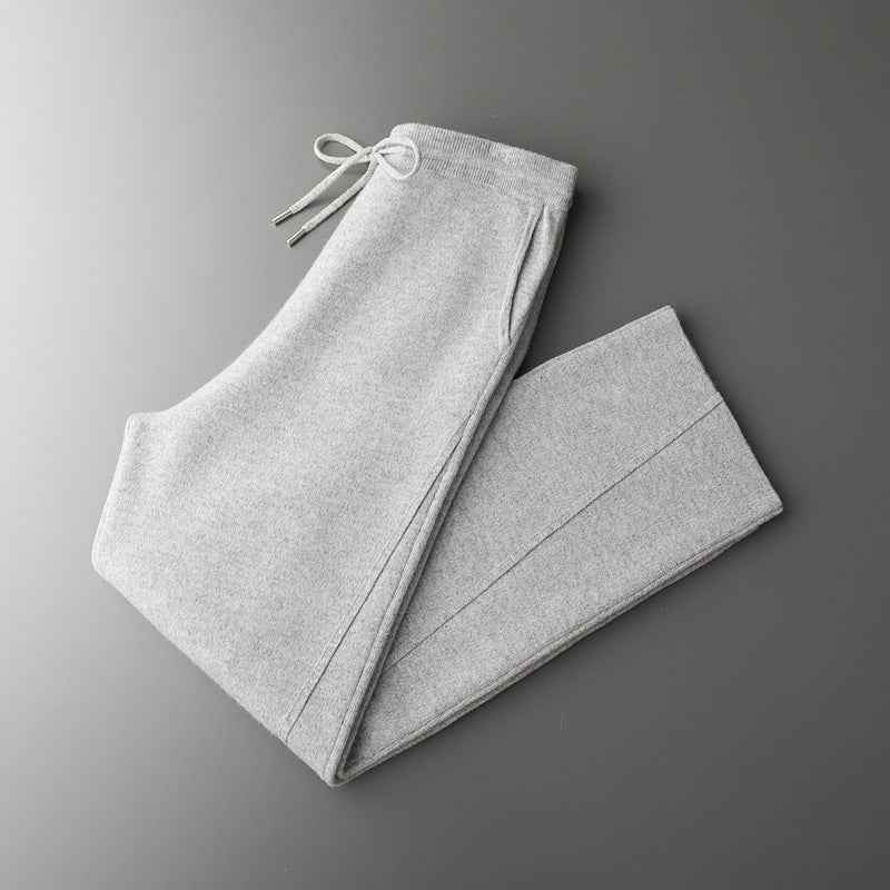 Seamless Wool Hoodie and Pants Set for Men - Pure Wool Knitted Two-Piece Set with Drawstring
