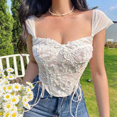 Pure Desire Lace Pattern Perspective Shows Thin Waist Fashion Top