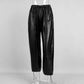 Leather Ankle-Tied Bloomers Loose PU Leather Pants Trousers