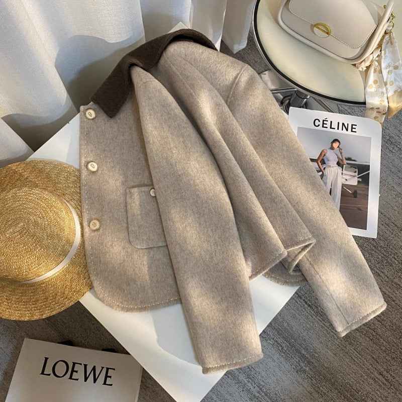 French Style Beige Double-Sided Coat for Women