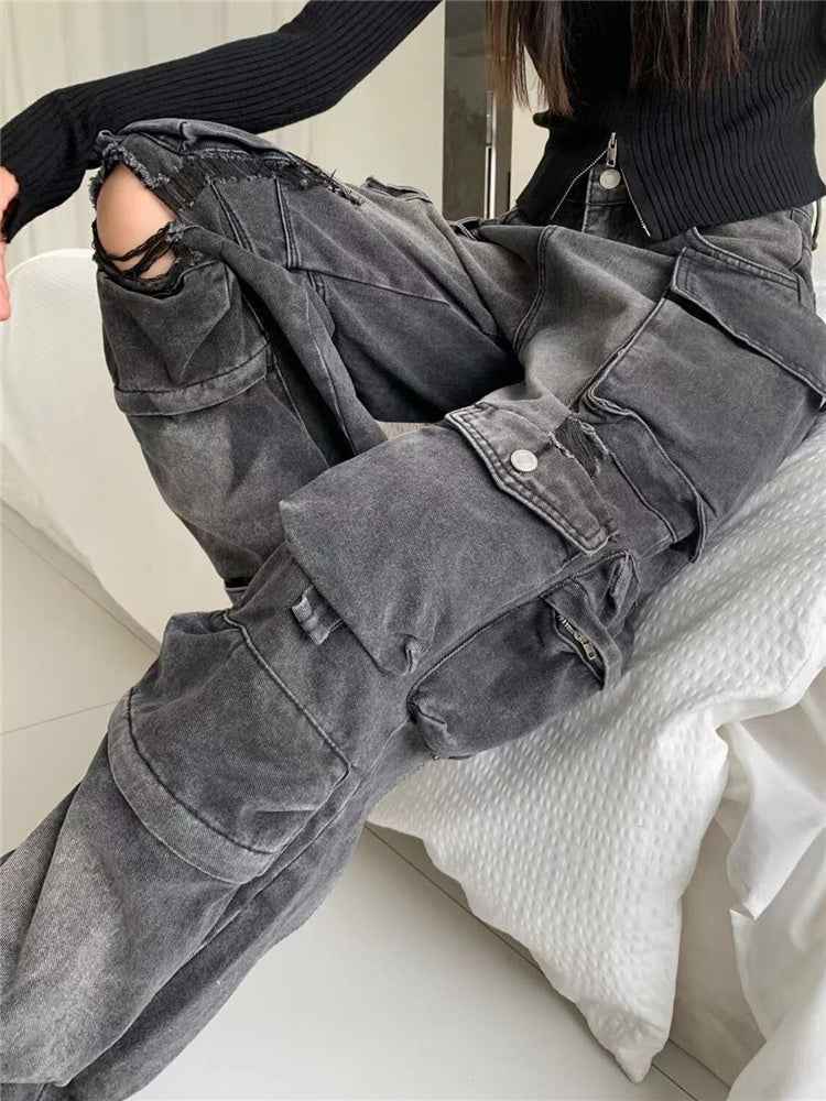American Street Workwear Jeans for Women - Multi-Pocket Style