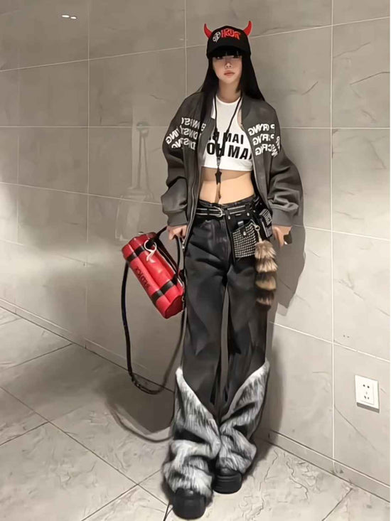 Retro Distressed Plus Size Vintage Jeans with Leg Stitching Edging for Women