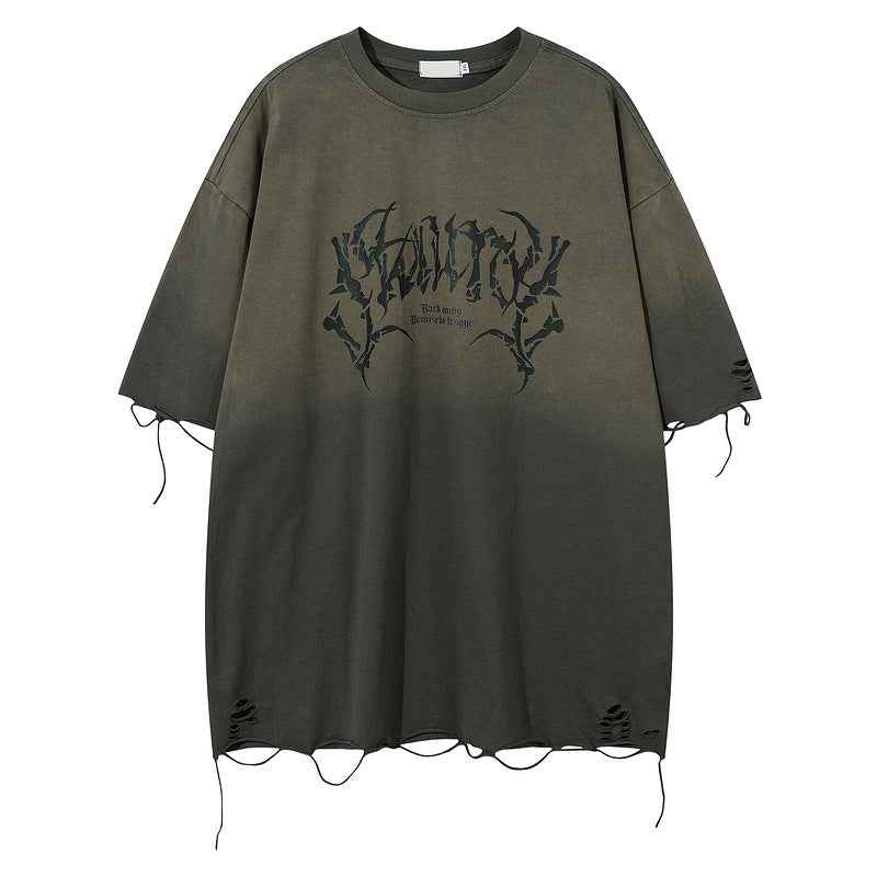 Retro Loose Tattered Jeans for Summer - Personality Half Sleeve Design