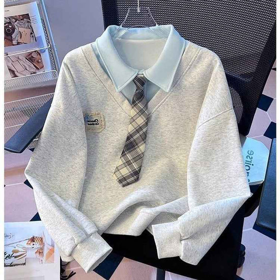 Two-piece Polo Collar Sweater for Women - Loose-fitting Non-Hoodie for Spring & Autumn