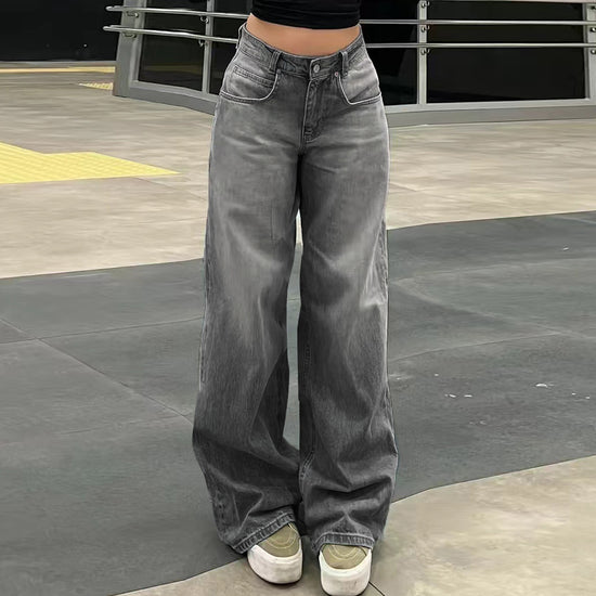 Casual Retro All-matching Wide Leg Denim Trousers