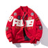 Racing Suit Motorcycle Jacket with Embroidered Baseball Design - Florence Luxe