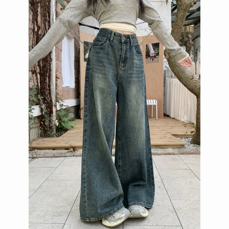 American Wide Leg Jeans - American Retro Straight Style - Florence Luxe