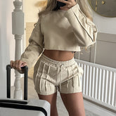 Casual Hoodie Shorts Suit for Women - Stylish Solid Color Outfit - Florence Luxe