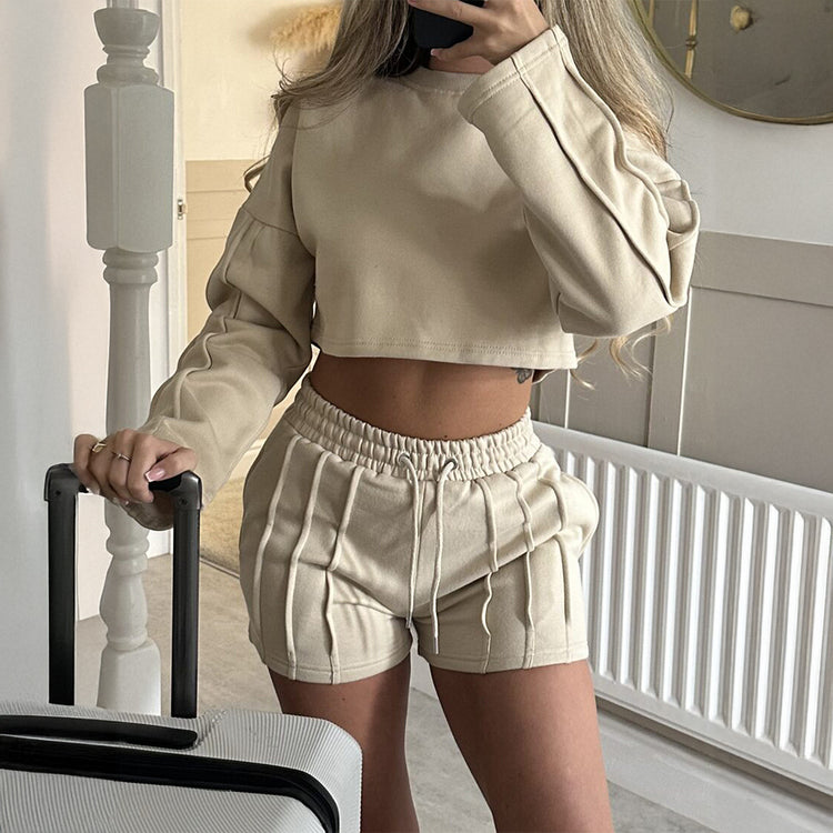Casual Hoodie Shorts Suit for Women - Stylish Solid Color Outfit - Florence Luxe