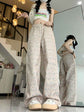Fashion American Hong Kong Floral Jeans for Women - Stylish Wide Leg Design for Comfort and Versatility