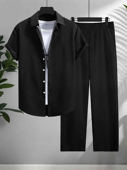 Fashion Jacquard Short-sleeved Suit with Trousers