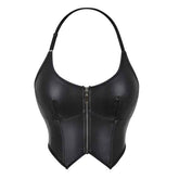 Leather Halter Zipper Women&