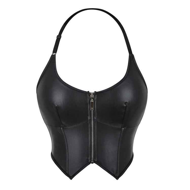 Leather Halter Zipper Women&