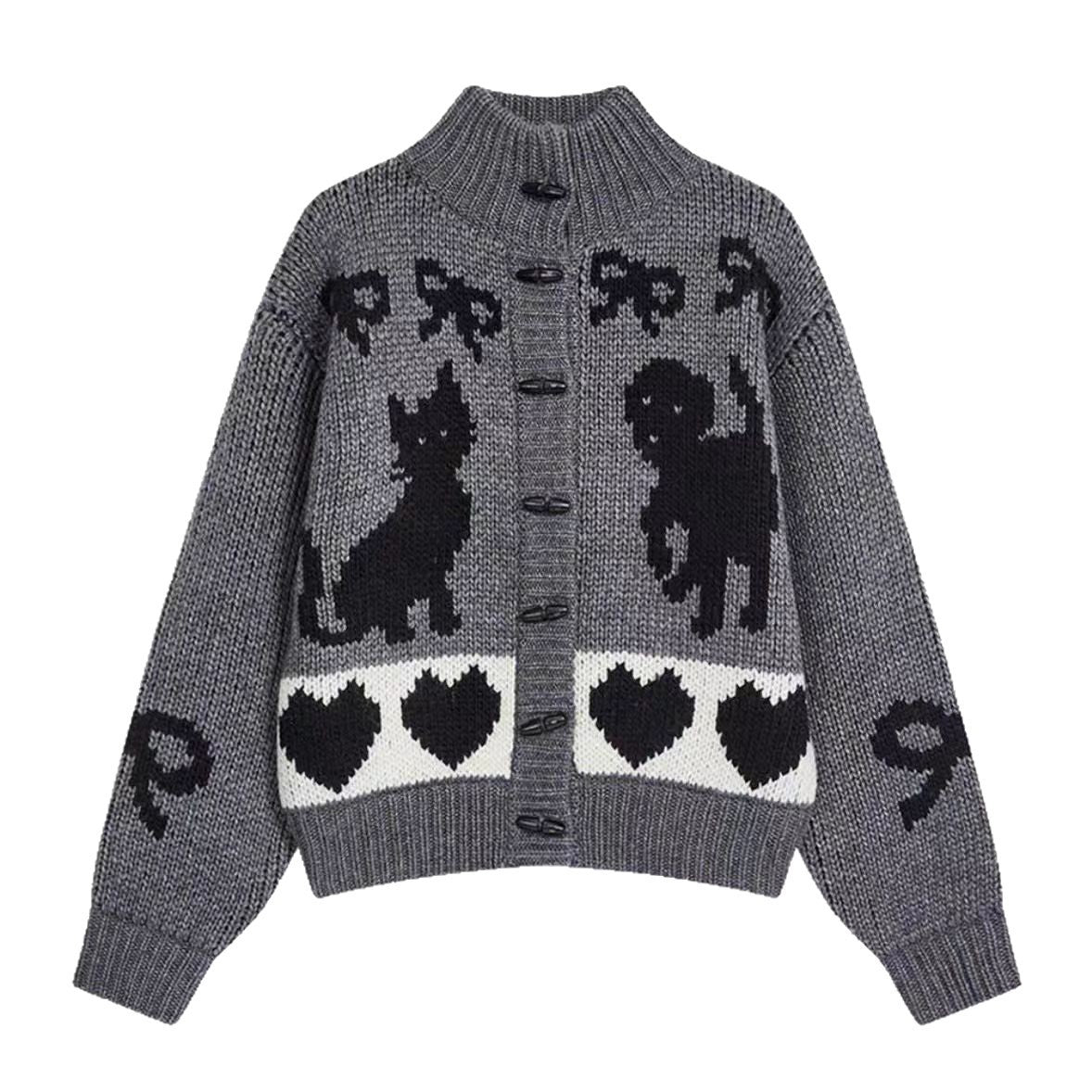 Pattern Stand Collar Knitted Coat For Women.