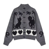 Pattern Stand Collar Knitted Coat For Women.