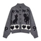 Pattern Stand Collar Knitted Coat For Women.