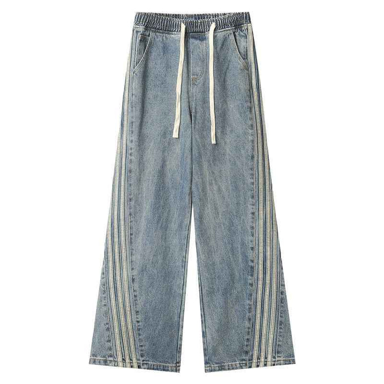 Light Blue Straight Jeans Men - Trendy Style with Three Side Bars