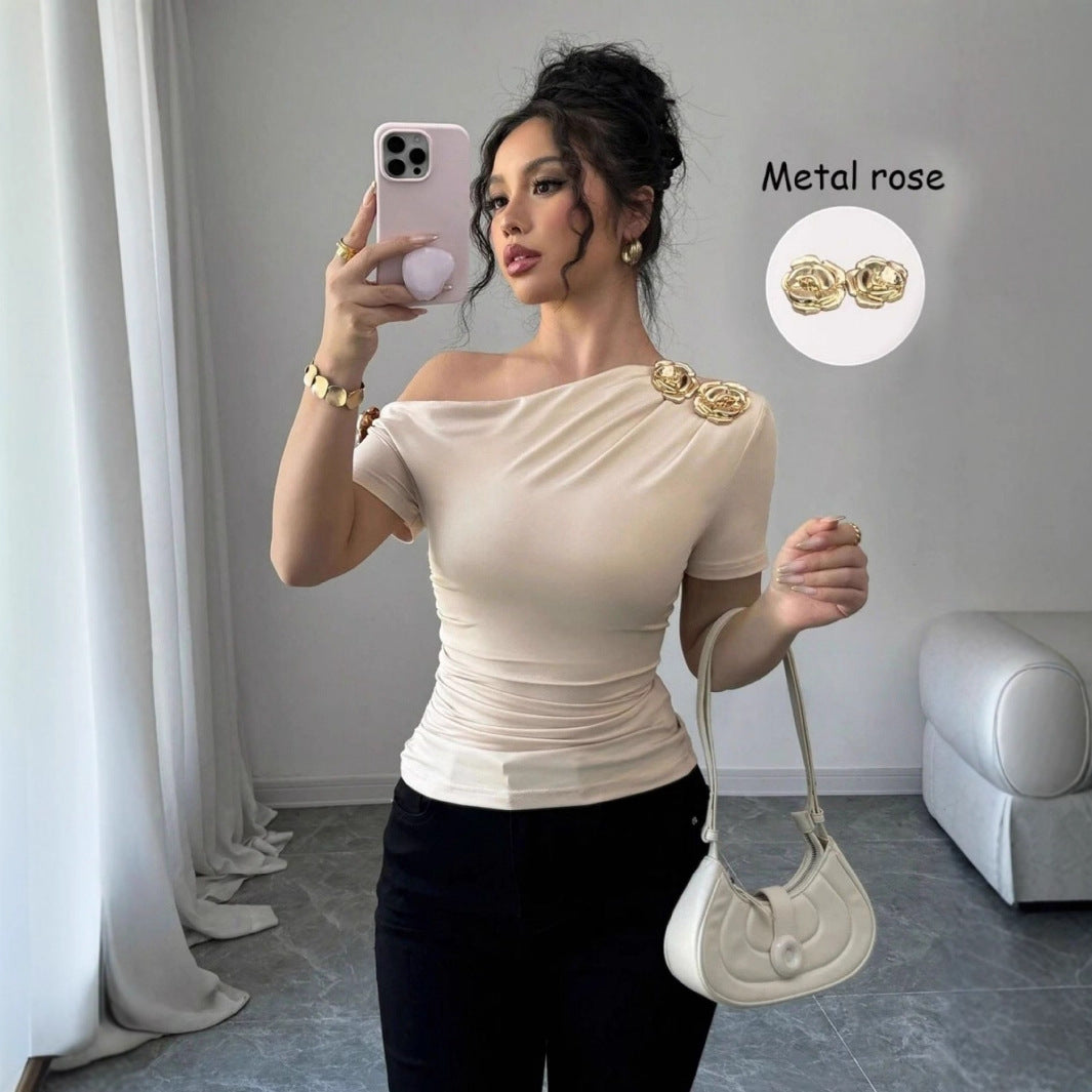 Casual Solid Color Hoodie Shorts Suit for Women with Irregular Hem Slimming T-shirt - Florence Luxe